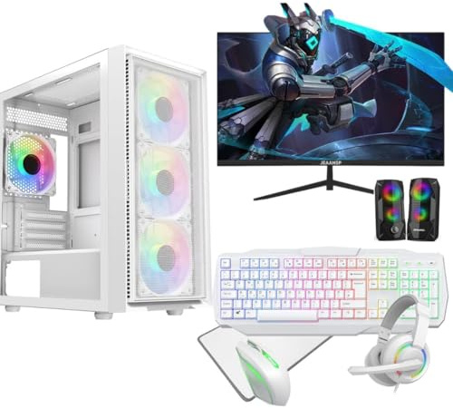 EZZTECH Gaming PC Bundle i5 16GB RAM GT 730 4GB 256GB SSD 1TB HDD | 22 Monitor & Speakers Bundle, Black RGB Gaming Case, WiFi, Windows 11, Keyboard, Mouse, Headset & Mouse Pad Included