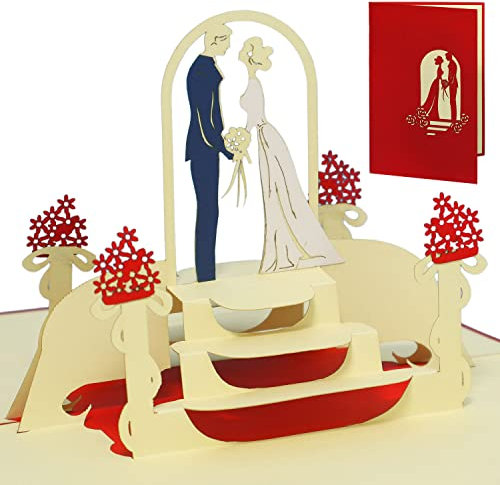 LINPopUp®, LIN17217, POP UP Karte Hochzeitskarten Hochzeitseinladung Glückwunschkarten Brautpaar bei Trauung, Rot (#79)