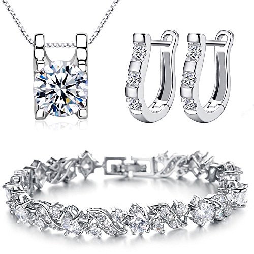 Kim Johanson Damen Schmuckset *Josephine* in Silber I Halskette mit Anhänger aus 925 Sterling Silber I Armband rhodiniert I Mit weißen Kristallen besetzt inkl. Schmuckbeutel