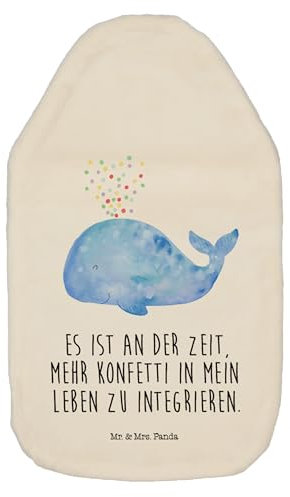 Mr. & Mrs. Panda Wärmflasche Wal Konfetti - Geschenk, Bettflasche, Meer, Motivation, Lebensabschnitt, Wärmekissen, Neustart, Urlaub,