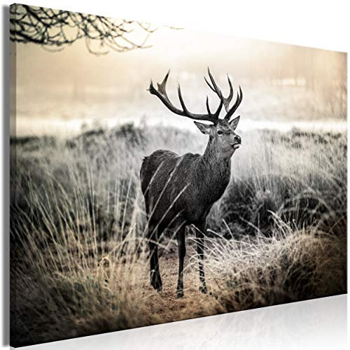 decomonkey Bilder Hirsch 90x60 cm 1 Teilig Leinwandbilder Bild auf Leinwand Vlies Wandbild Kunstdruck Wanddeko Wand Wohnzimmer Wanddekoration Deko Natur Tiere Landschaft