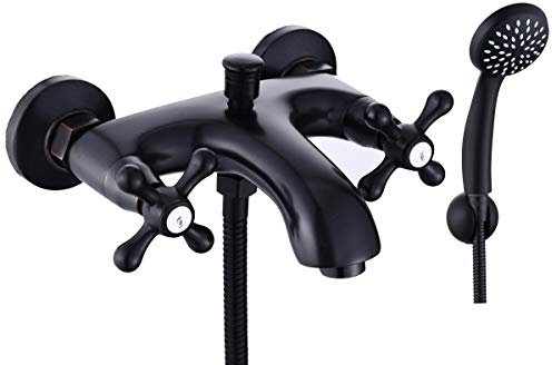 ZXC Retro Badewannen Nostalgie Armatur mit Handbrause, Brausehalter und Schlauch in Schwarz Matt