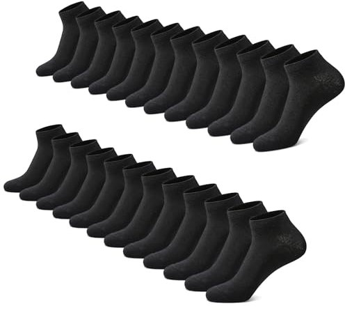 FALARY Sneaker Socken Herren Damen 12 Paar Kurze Halbsocken Baumwolle-Schwarz-43-46