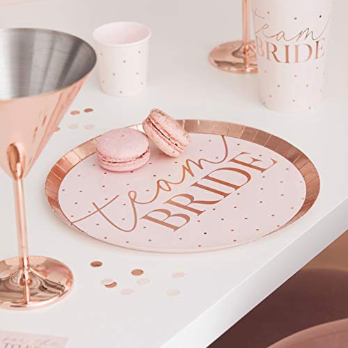 Ginger Ray Hen Party Rose Gold Team Bride & Blush Wedding Paper Plate 8 Pack
