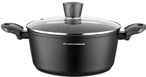 Florina Bono Casserole Grande 24cm Induction, 4L, Aluminium, fond FULL INDUCTION, Couvercle en Verre, Marbre anti-adhésif sans PFOA, Convient à toutes les Cuisinières, Vitrocéramique, Gaz
