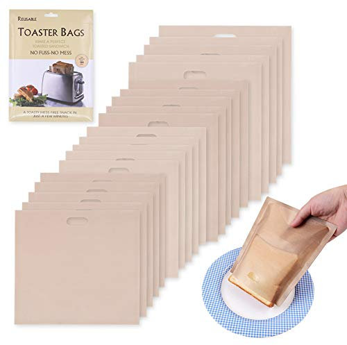 20 Pcs Reusable Toastie Bags, Non Stick Washable Teflon Toaster Bag in 4 Sizes for Toast Sandwich Snacks Microwave Grill Toaster