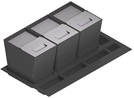 Cubo de Basura y Reciclaje para cajón de Cocina - Tapa de Acero Inoxidable, PP Antracita, 900 mm Ancho Mueble/Alto Producto mm 235