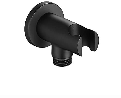 ENKI, O06, Shower Outlet Elbow with Holder, Matte Black Shower Handset Parking Bracket with Outlet, Wall Elbow, Black