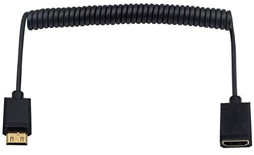 Duttek Cable mini HDMI a HDMI, cable HDMI a Mini HDMI, cable en espiral, mini HDMI macho a HDMI hembra, compatible con 1080P Full HD, 3D, para cámara, videocámara, portátil, proyector, etc. 1.8 m