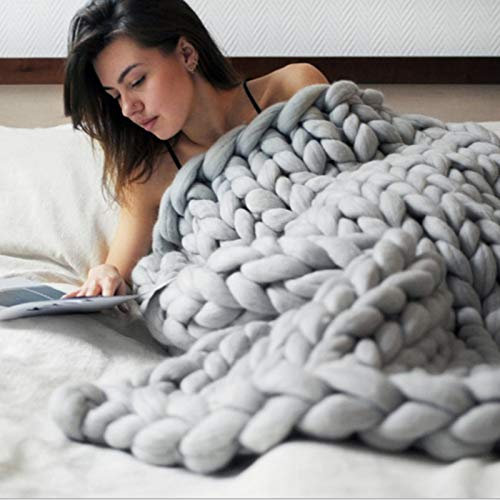 WXZX Grobstrick Decke Strickdecke, Handgestrickter, superweicher, riesiger Garnüberwurf, Decke aus Merinowolle, für neutrale Couch-Sofabank auf dem Bauernhof