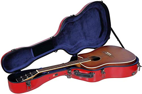 Crossrock Custodia rigida in fibra di vetro per chitarra acustica dreadnought 40/41 | Finitura lucida rossa, serratura TSA, igrometro, spallacci zaino, interno regolabile