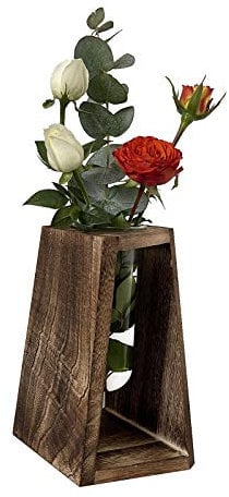 Pimaja Reagenzglas-Anzuchtstation, einzigartige Reagenzglasvase mit geometrischem Holzständer für Zuhause und Büro, Dekoration (Dunkelbraun)