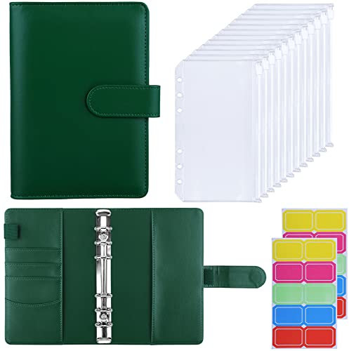 HAUTOCO Raccoglitore Economico con Cerniera per Contanti, Formato A6, con 12 Tasche per Raccoglitori con Cerniera, Verde Scuro