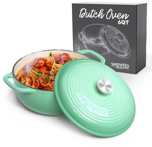 Segretto Cookware Enameled Cast Iron Dutch Oven, 6 Quarts, Light Green