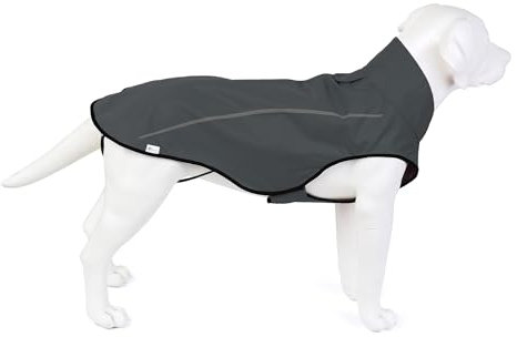 Mile High Life Hunderegenmantel Einstellbare wasserdichte Haustierkleidung Leichte Regenjacke mit reflektierendem Streifen Einfacher Einstiegsverschluss (M,Dunkelgrau)