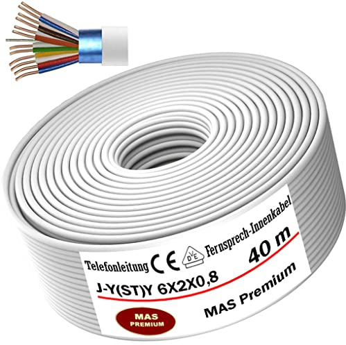 MAS Premium Von 5 bis 100m Telekommunikationskabel J-Y(ST) Y 2_4_6X2X0,8 Telefonleitung Klingelleitung Fernmeldeleitung (J-Y(ST) Y 6X2X0,8, 40m)
