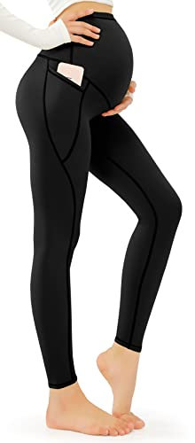 JOYSPELS Umstandsleggings über dem Bauch mit Taschen, Nicht durchsichtig, Workout-Schwangerschafts-Leggings, Schwarz, S