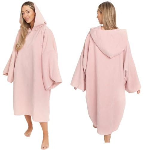Brentfords Kapuzen Handtuch Poncho für Erwachsene, groß, zum Baden, Schwimmen, Surfen, Strand, saugfähige Mikrofaser, Damen und Mädchen, schnell trocknender Handtuch-Poncho, Blassrosa
