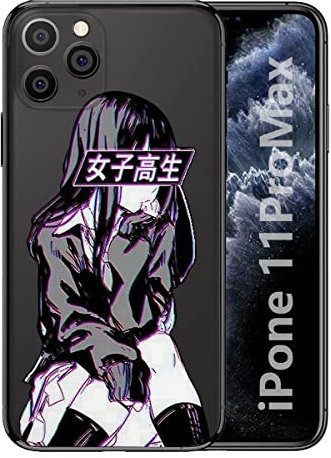 KAMINA Compatible with iPhone 11 Pro Max Anime Case, Sad Japanese Anime Motion Schoolgirl Kawaii Cartoon Manga iPhone Case for Men Women Boys,Anime Design Soft Silicone Case for iPhone 11 Pro Max