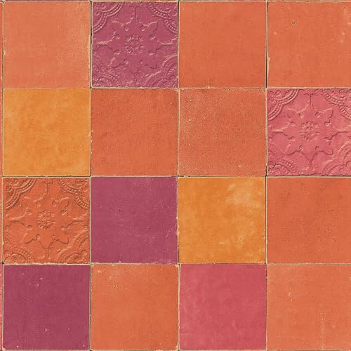 Profhome Kachelmuster Tapete 374065-GU Vliestapete orange rot 0,53 m x 10,05 m / 5,33 m2