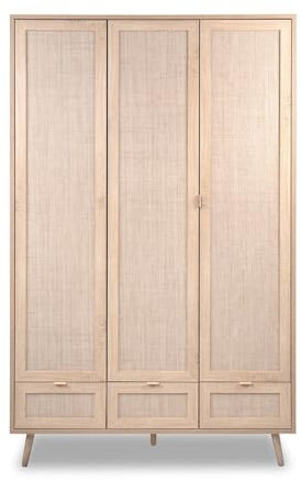 Calicosy Armoire 3 Portes 3 Tiroirs et 2 Penderies L120 cm - Impression Rotin - Bali