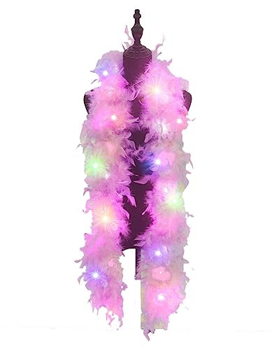 Uposao LED Federboa für Weihnachtsboa, 2M Weiß Federboa für Weihnachtsbaum Weihnachten Band Boa Streifen Flauschige Girlande Federn Schal für Damen Kinder Karneval Fasching Stola Kostüm Mottoparty