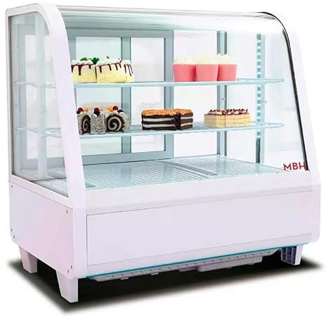 MBH - Vitrina expositora refrigerada profesional sobre mostrador 100 litros. Frigorífico expositor industrial pequeño para hostelería - Color blanco.