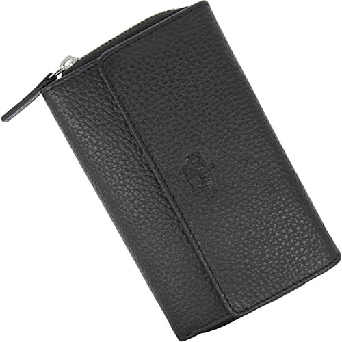 Baur Damen Geldbörse Echt Leder Geldtasche | Geldbeutel mit RFID Schutz | großes Portemonnaie viele Kartenfächer | Wallet mit Druckknopf & Reißverschluss Münzfach | Damen-Geldbörsen (Schwarz)