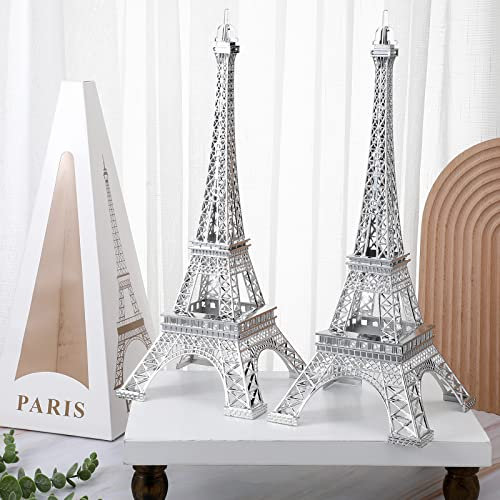Therwen Eiffelturm-Figur, Metall, Paris, Eiffelturm, Nachbildung, Ständer, Halter für Party-Dekoration, Kuchendekoration, Schlafzimmer, Zimmer, Zuhause, Valentinstag, Geschenk, 38,1 cm, Silberfarben,
