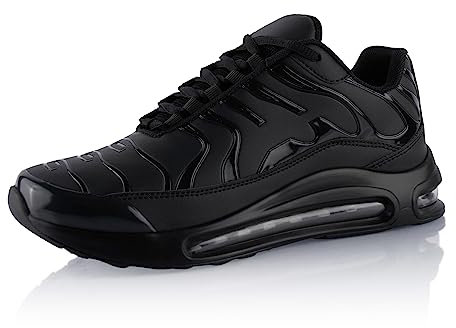 Fusskleidung® Damen Herren Sportschuhe Dämpfung Sneaker leichte Laufschuhe Schwarz Schwarz Grau EU 45