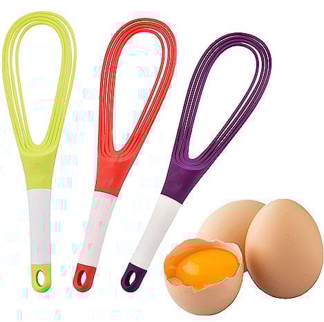 3 PCS Silicone Flat Whisk,Perfect for Non-Stick Cookware,Milk and Egg Beater Blender, Heat Resistant Kitchen Whisks for Whisking, Cooking, Baking, Beating