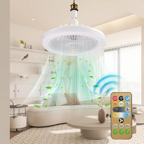 GDOKKNY Ceiling Fans With Lights And Remote Control Small Bladeless Ceiling Fans for Bedroom Low Profile Flush Mount Dimmable Ceiling Fan(30w)