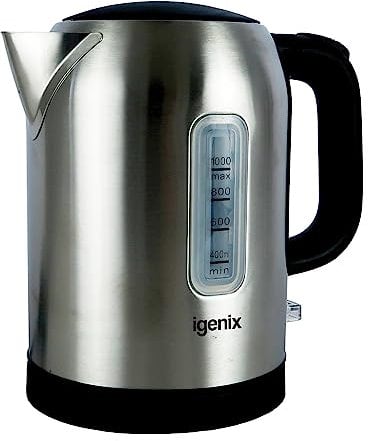 Igenix IGK01022SS Cordless Electric Jug Kettle, 2200 Watt Rapid Boil, 1 Litre Capacity, 360° Base, Cord Storage, Removeable, Washable Filter, Boil Dry Protection, Stainless Steel
