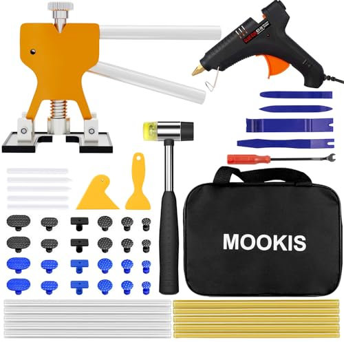 Mookis Kit Sacabollos Coche 50PCS Kit de Reparación de Abolladuras de Coche, Kit de Eliminación de Abolladuras sin Pintura con 5 Piezas Herramientas de Desmontaje