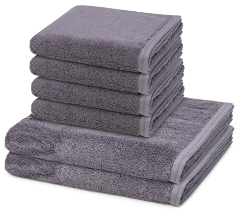 Vossen - 6 teiliges Frottier-Set - Vegan Life (4 X Handtuch 2 X Duschtuch im Set) - 580 g/m2 - Baumwolle - Frottee - saugstark - weich und flauschig - Dunkelgrau