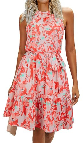 Newshows Summer Dresses for Women UK Halter Neck Dress Ladies Floral Beach Dress for Holiday Vacation(Floral-20, Medium)