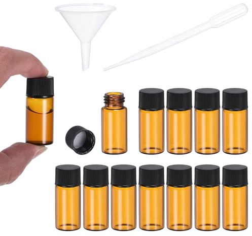 PATIKIL 5ml Amber Glass Vials, 500 Pack Sample Vials with Screw Cap Reagent Media Bottle with 10 Dropper and 5 Funnel Leak-Proof Liquid Vial for Lab Laboratory