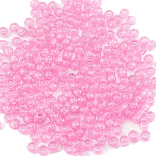 Gxueshan Lot de 1000 perles en acrylique rose transparentes de 6x9mm avec grand trou - Perles de poney en plastique en vrac pour kit de fabrication de bracelets d'amitié, colliers, bijoux pour tresses