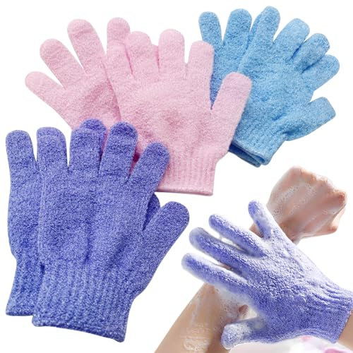 3 Paar Peelinghandschuh, Exfoliating Gloves Peeling-Duschhandschuhe Doppelseitig Körperhandschuh, Peeling Handschuhe Körper Entferner Abgestorbene Haut Badehandschuhe für Dusche Spa Massage - 17x12 CM