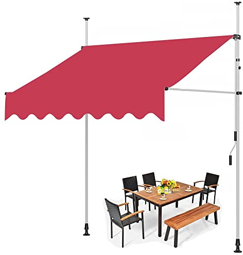 IBOWZ Tenda da Sole per Esterno Tenda da Sole Telescopica per Patio, Tenda da Sole Manuale Retrattile, Baldacchino Regolabile in Altezza con Manovella, Tenda Parasole per Balcone,Rosso,L 6.6Ft