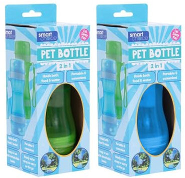 YöL 2 In 1 Pet Water Bottle & Food Container - Dog Puppy Water Treats Food Detachable Bowls Travel Portable Blue Green