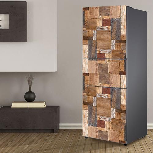 Targawerelax Fridge wraps kitchen fridge stickers cover full doors, fridge sticker full covering door fridge covers skins wall stickers for kitchen decal, Retro wooden boards and rivets