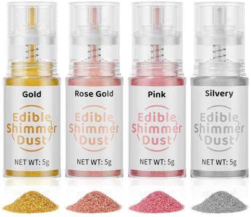 Glitter Commestibili, Wwtop 4 Colori Coloranti Alimentari in Polvere, Brillantini Commestibili Glitter Spray per Bevande, Glitter Colorante Alimentare per Dolci, Torte, Cocktail, Cupcakes - 5g