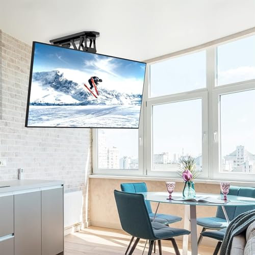 THEGA TV Wandhalterung - Deckenhalterung Elektrisch TV-Halterung, 0–80° Nach Unten Klappbare TV-Dachhalterung, Mit Fernbedienung, Für 32 Bis 70 Zoll Flache Und Gebogene Bildschirmfernseher