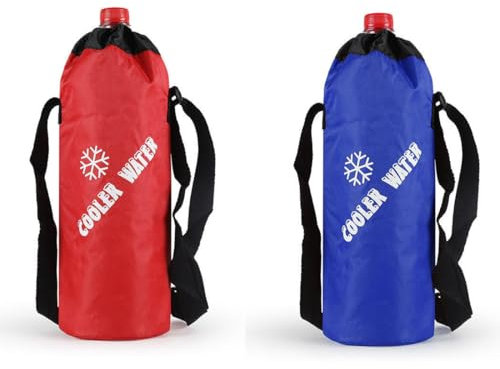 PYEUIFT Sac isotherme pour bouteille d'eau jusqu'à 1,5 l, fermeture éclair et bandoulière réglable, petit sac isotherme pour boissons, glacière pour l'extérieur, les voyages, etc. Rouge et bleu.