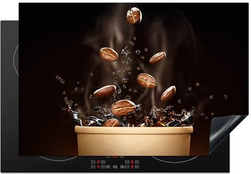 KitchenYeah© Protezione Piano Induzione 78x52 cm Cucina Copri Fornelli Proteggi di Cottura Antiscivolo Tappetino Caffè - Chicchi - Tazza
