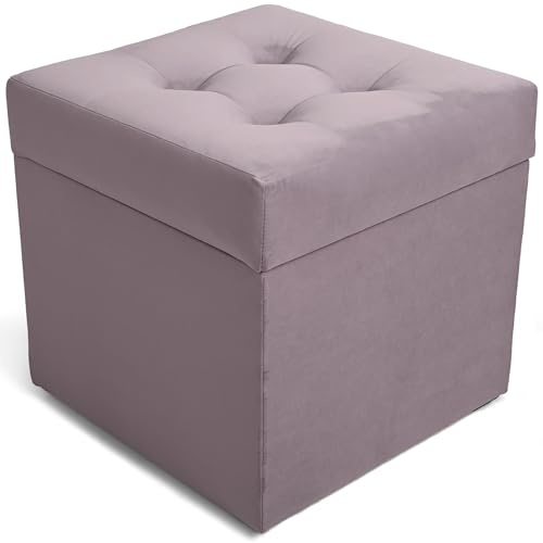 MG Design Polsterhocker 45 x 45 cm Violett mit großem Stauraum (ca. 50 L), bis 300 kg belastbar, weich mit dezentem Schimmer, pflegeleicht – Wohnbereich, Schlafraum & Flur