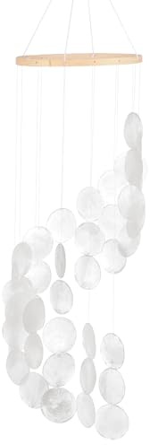 M METERXITY Muschel Windspiel mit Meeresglas für draußen, Patio/Garten Dekor [Weiß]