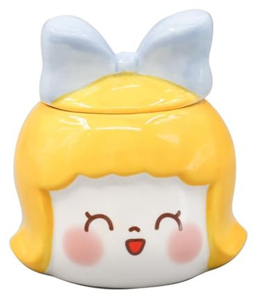 CAPIJIONG 380ml/13oz Cute Cartoon Ceramic Mug Creative Girl Shaped Mug-Bow tie mug yellow