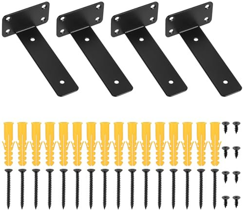 4 Pcs Équerre Étagère de Fixation, 150mm Equerre Etagere Murale, Support Etagere Murale, Supports d'étagère en Bois, Equerre de Fixation Murale, Etagere Murale Fixation Invisible Flottants, Noire